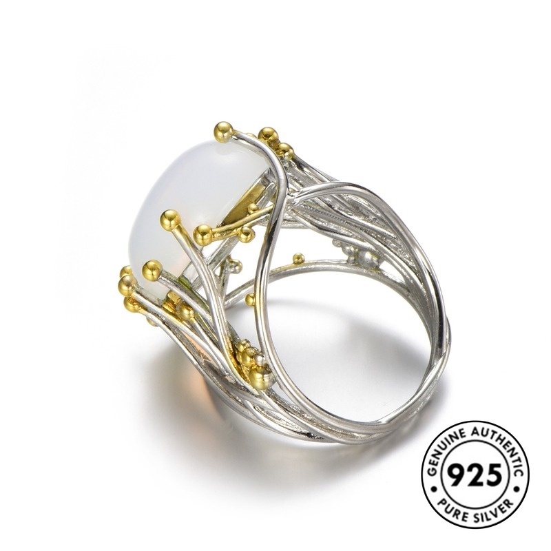 Cincin Batu Bulan Bahan 925 Sterling Silver Lapis Emas
