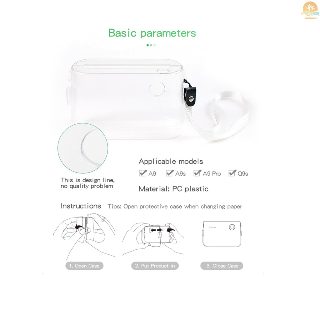 Case Pelindung Transparan Dengan Tali Tangan Portabel Untuk Printer Thermal Label A9 / A9S / A9 Pro / Q9S