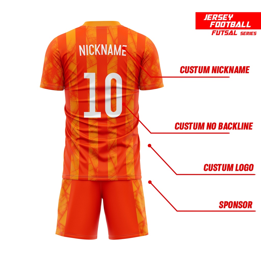 JERSEY KAOS FOOTBALL PREMIUM DRYFIT MILANO SERIES III ORANGE (CUSTOM LOGO, SPONSOR)