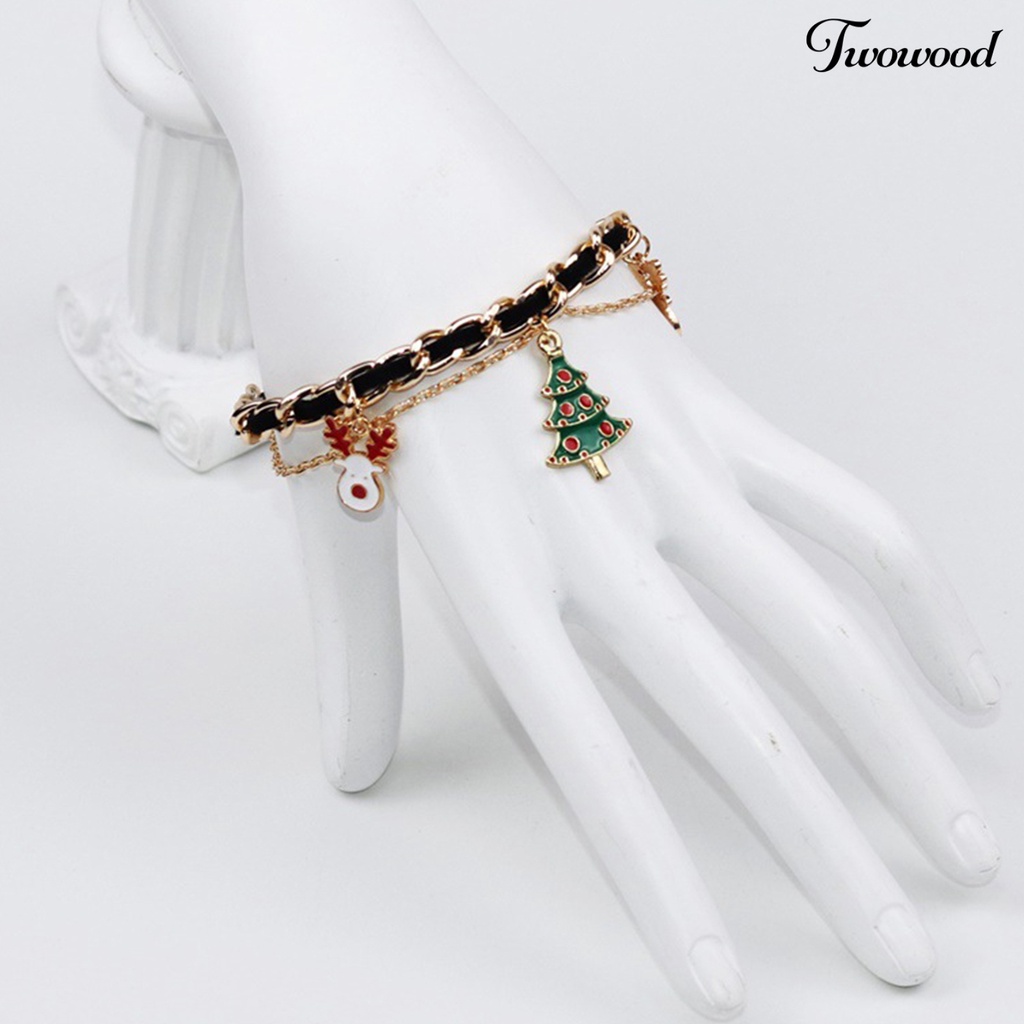 Twowood Santa Claus Christmas Tree Christmas Bracelet Alloy Bell Snowman Pendant Charm Bracelet Chic Gift