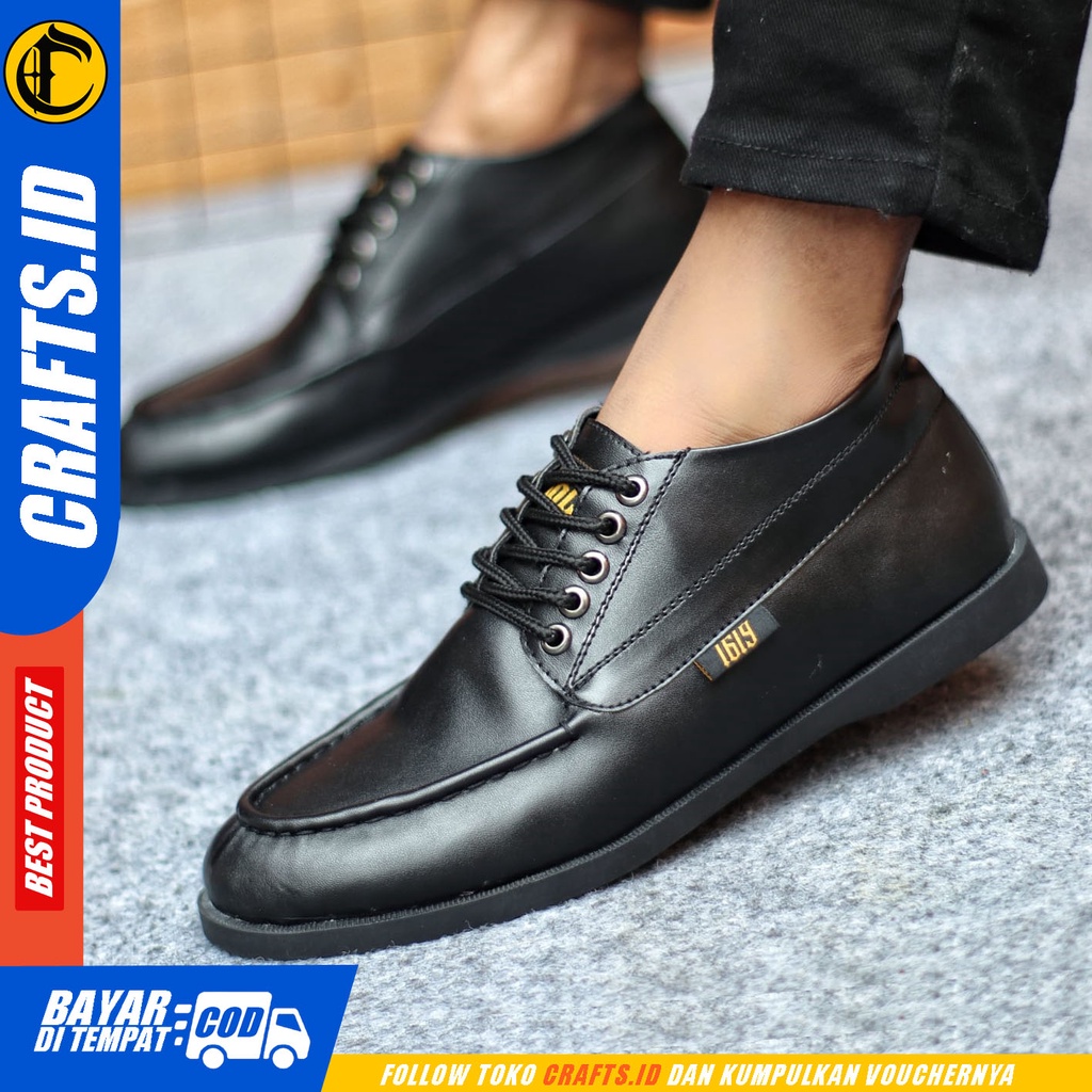 Sepatu Casual Pria Sepatu Formal Pria Kulit Pu Tali Sepatu Pantofel Kerja Kantor Kuliah Kondangan Sepatu Hitam Pria CRAFTS GAROW