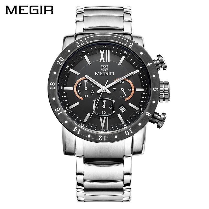 MEGIR 3008 Jam Tangan Pria Analog Chronograph Tali Stainless WATCHKITE WKOS