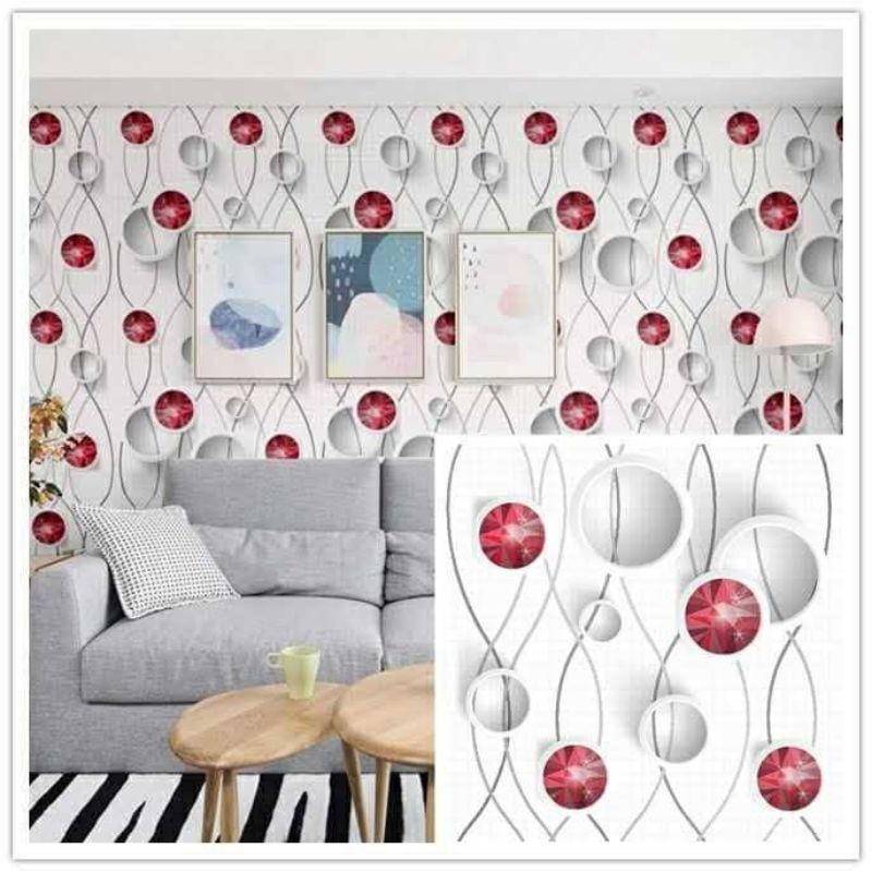 WALLPAPER STICKER DINDING MOTIF POLKADIT MERAH PUTIH