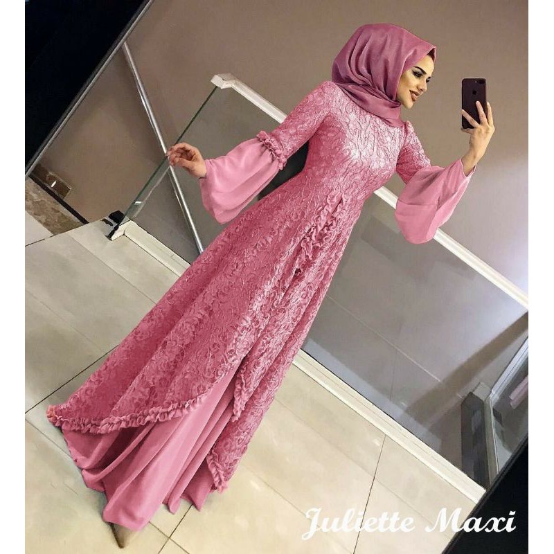 MAXY JULIETTE BRUKAT MOSCREPE, GAMIS HIJAB MUSLIM, 3 UKURAN