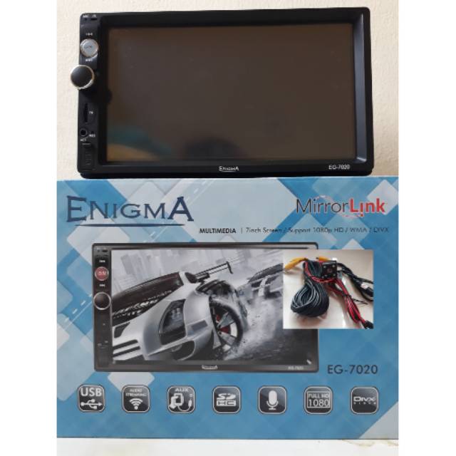 Paket head unit double din deckless enigma EG-7020 dan kamera mundur