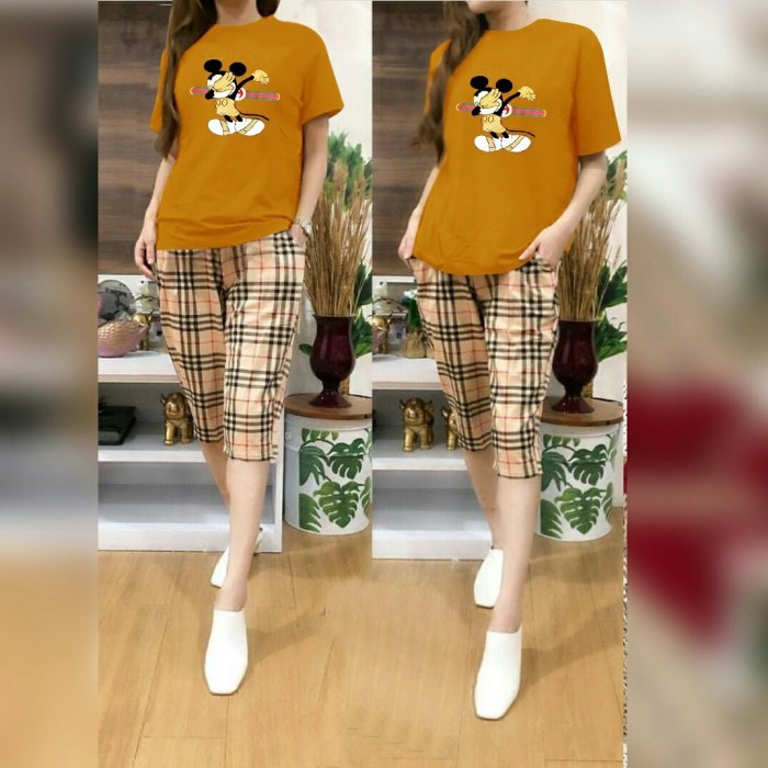 V354 Setelan Baju Gucci Mickey Mouse Disney Celana Panjang Sedengkul Cewek Cantik Perempuan Kece