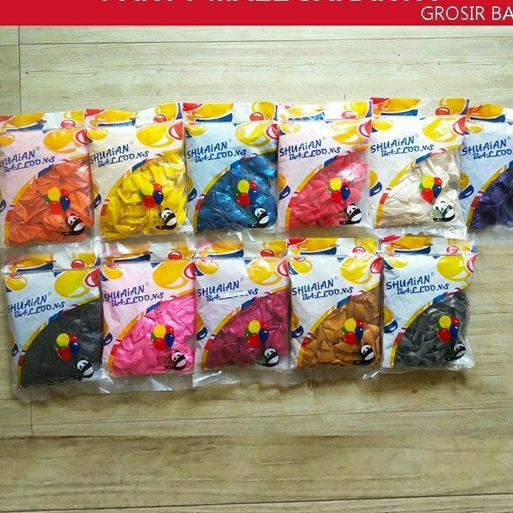 Kaloona.Shop Balon Latex Metalik 100Pcs Warna Warni Uk 12 Biru Merah Pink Hitam Putih Kuning