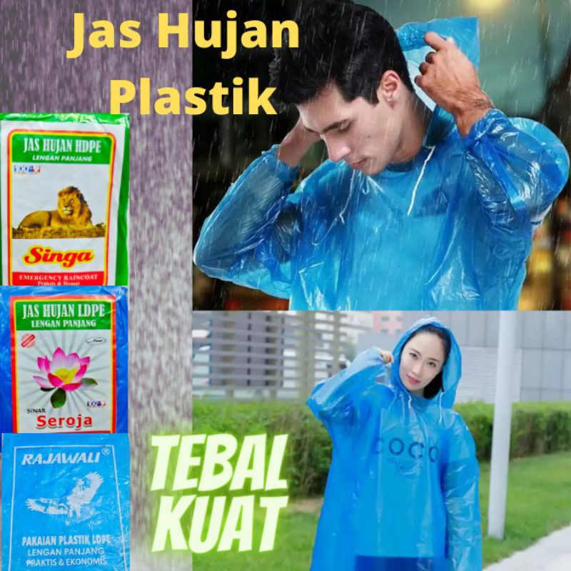 Jas Hujan Poncho Plastik LDPE HDPE Raincoat Mantel Hujan Plastik Ponco Lengan Panjang Tebal