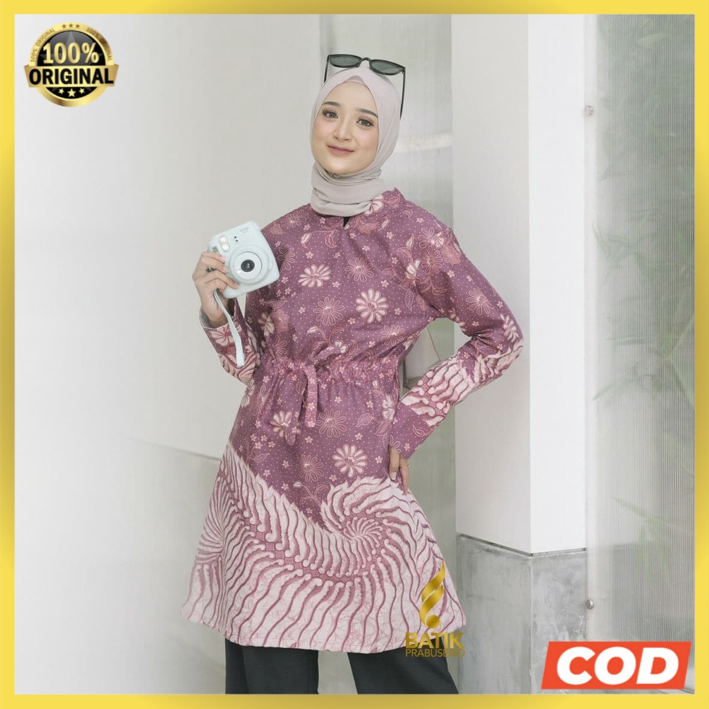 NANA Atasan Batik Wanita Elegan Prabuseno Ori Tunik Lengan Panjang Lapis Furing Baju Kerja Kantor Fo
