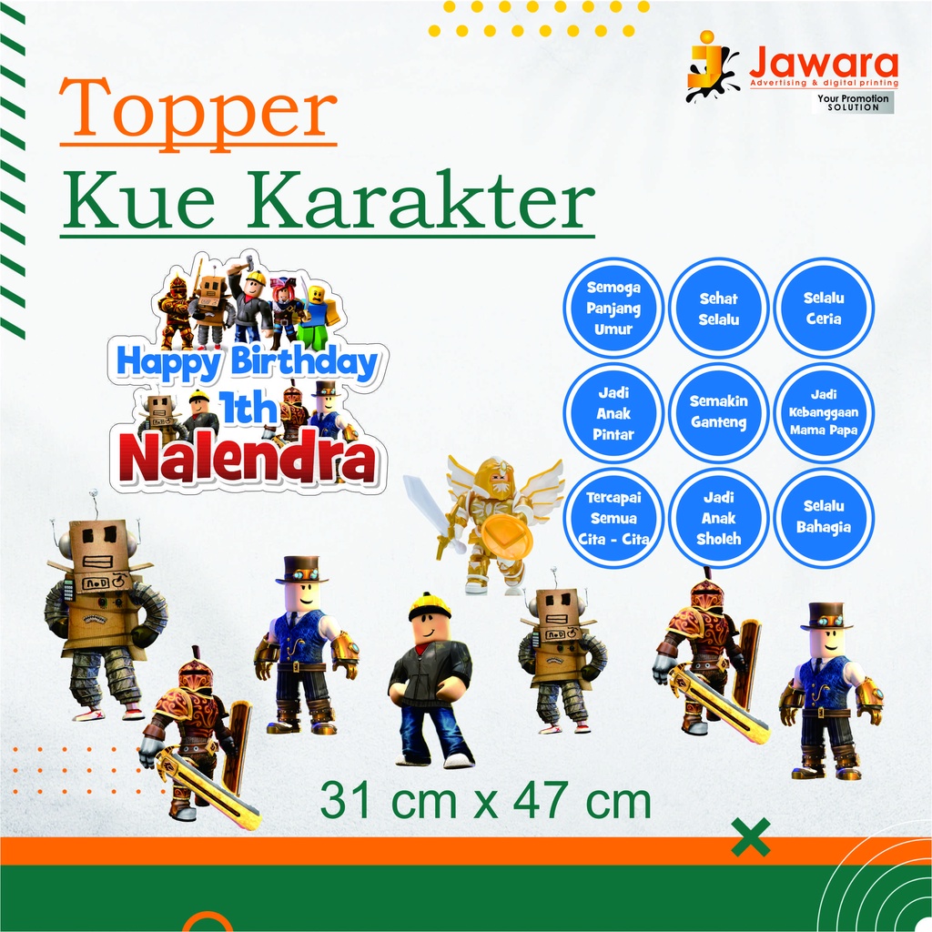 cake topper happy birthday / tusukan kue / hiasan kue karakter tema NUSA, jawara printing, ponorogo,