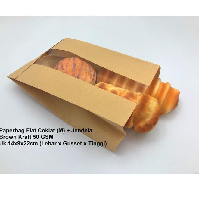 

[KODE IH8VW] Paperbag kantong kertas coklat 14x9x22 (M)+ jendela. Bakery roti kue