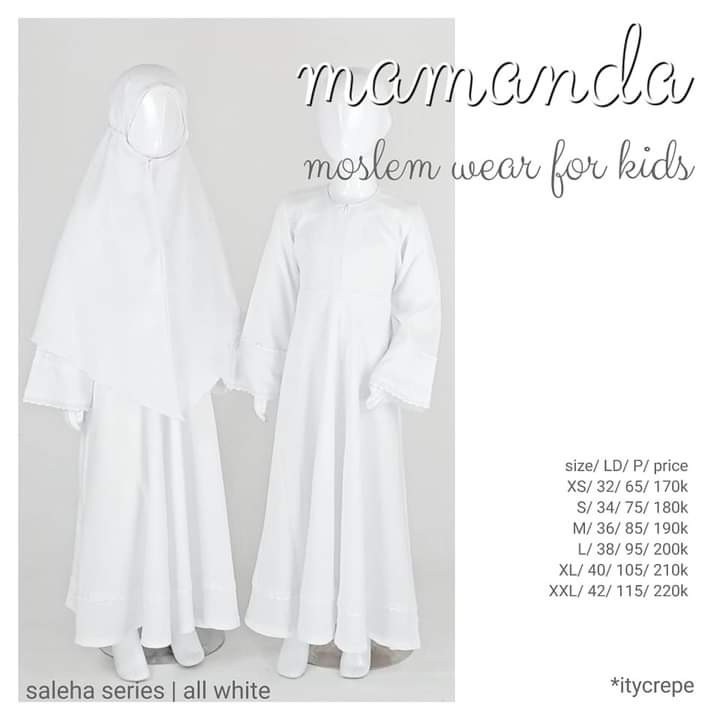 Gamis Anak All White set Jilbab Saleha Series by Mamanda