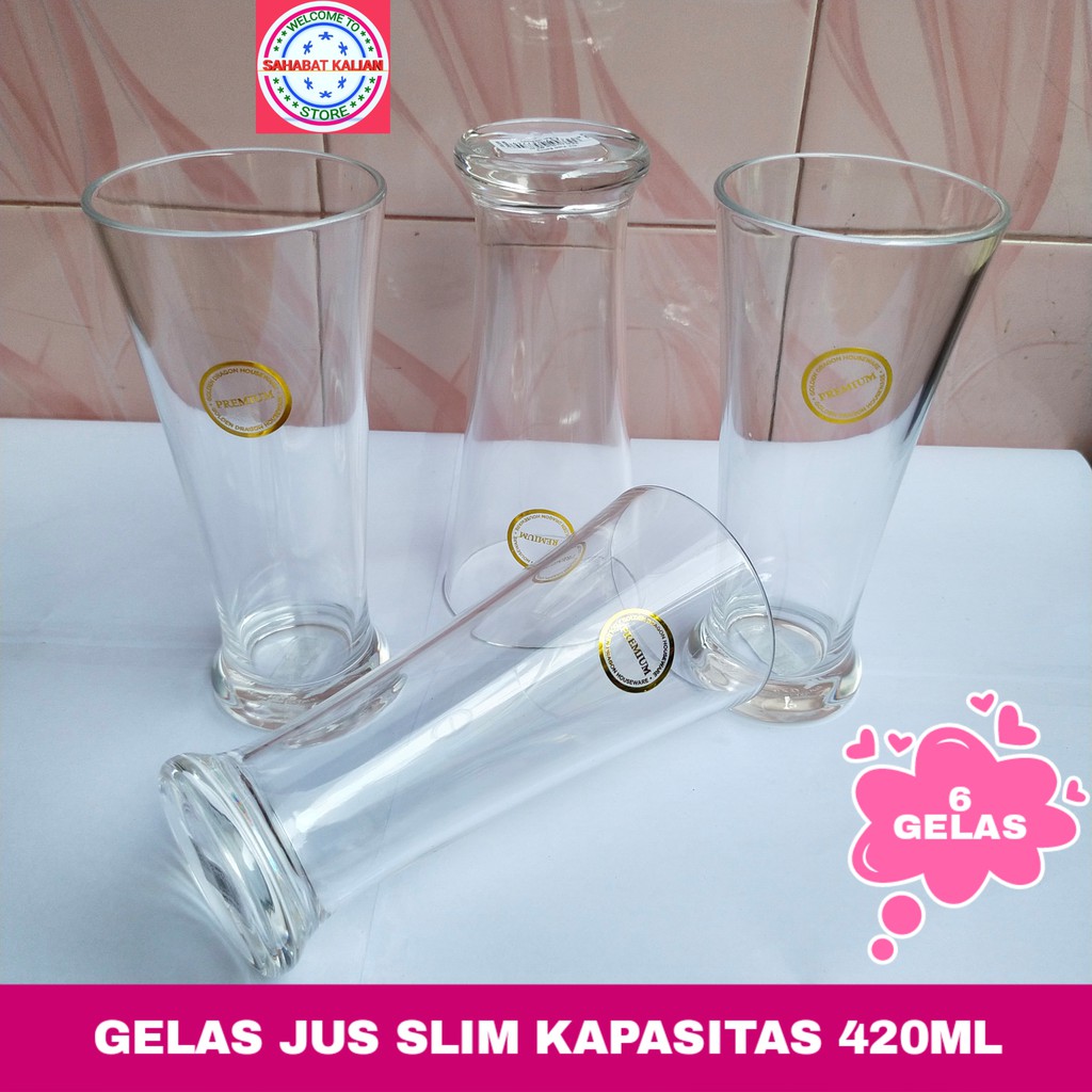 (6 PCS) GELAS JUS SLIM GOLDEN DRAGON 875 420ML