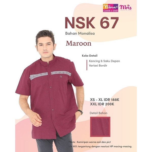Baju Koko Koko Sarimbit Nibras NSK 067

Variasi Warna : Marun dan Navy

Berat : 218 gram

Bahan Mona
