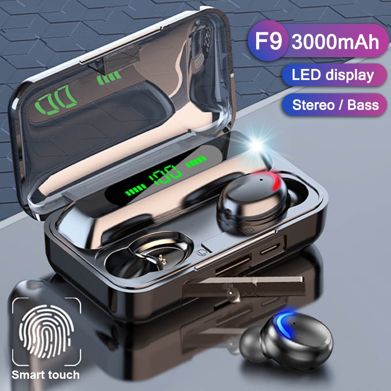 ⚡YZ（COD)F9-5 Headset Bluetooth 2200mah Power Bank TWS with Mic 9D Bass Stereo Handset Water Proof Earbud 5.0 Wireless Earphone Henset