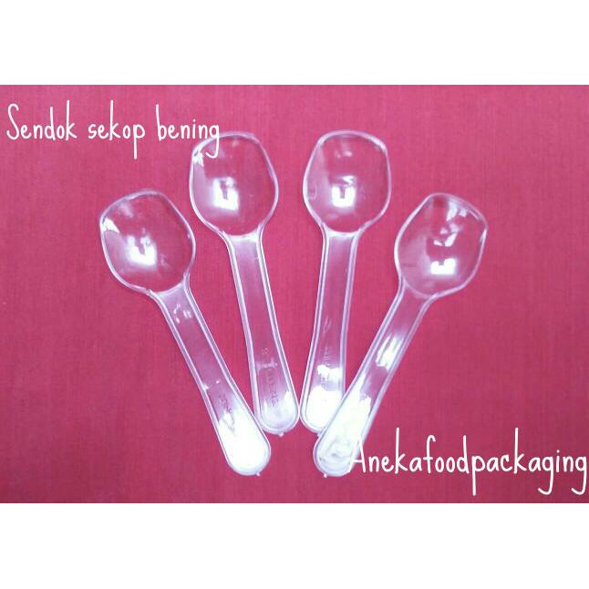 Sendok plastik kecil bening sekop