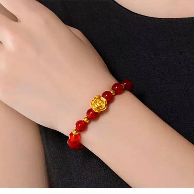 [Bayar di Tempat] GELANG BATU GIOK ASLI NATURAL KOMBINASI MAWAR