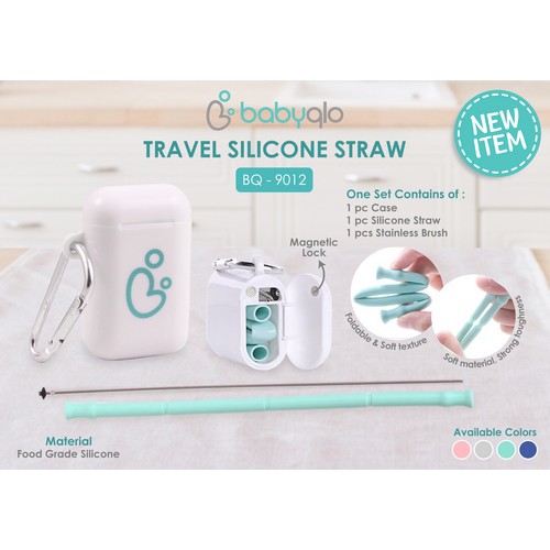 Babyqlo Sedotan Lipat Silicone / Travel Silicone Straw Set / Sedotan Silikon Plus Case