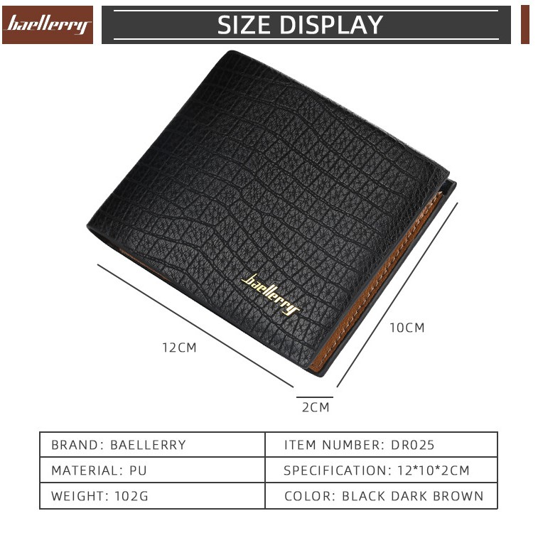 DOMPET LIPAT PRIA BAELLERRY IMPORT ORIGINAL HITAM KULIT CROCO STEVEN WA132B5 PREMIUM TIDUR PENDEK