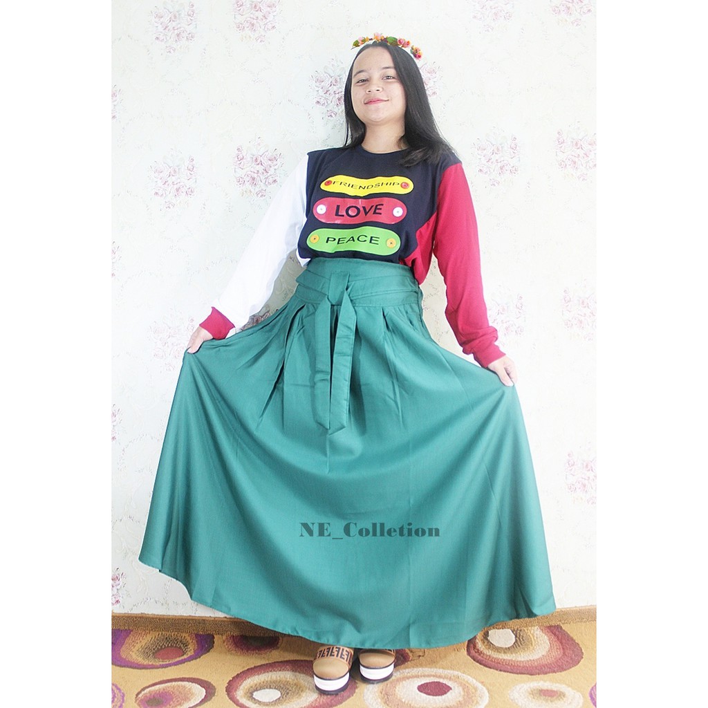 Rok Mayung Bahan Balotelli Rok Panjang Wanita Warna Hijau Botol