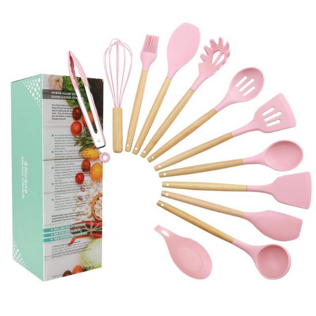 Spatula utensil 1 set 12item kayu dan silikon