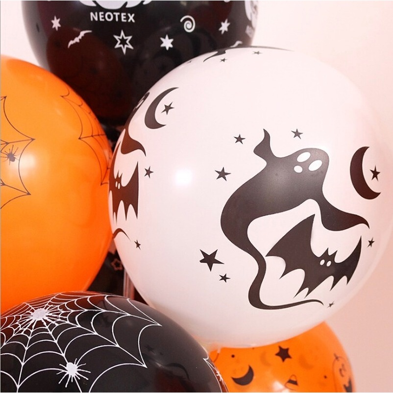 10pcs Balon Latex Tema Halloween Warna Hitam Oranye Untuk Dekorasi