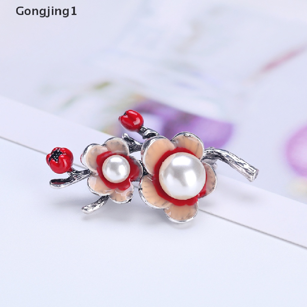 Gongjing1 Bros Pin Enamel Desain Bunga Hias Mutiara Aksesoris Pengantin Wanita