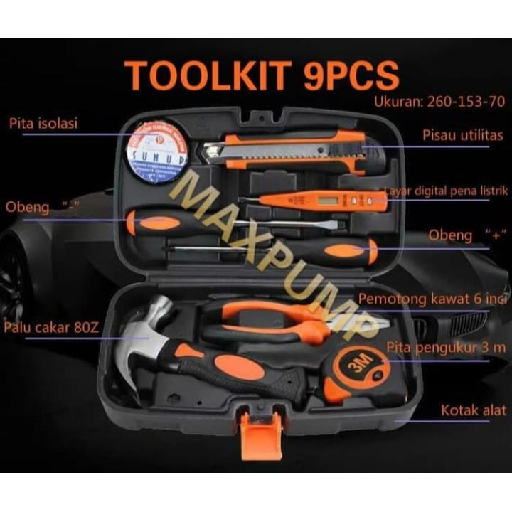 Toolset Terlengkap dan Murah  9 in 1 Toolkit Toolbox Repair Kit Home DIY 9pcs Tool  Free Box