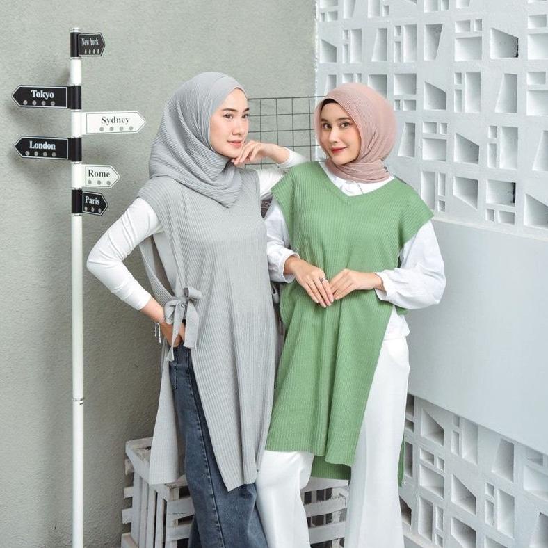 Outer Rompi Long Tunik / Vest Rajut Tali Wanita