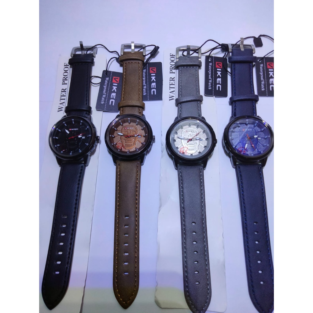 Terbaru Jam Tangan Pria Kulit Vikec Analog Tanggal Aktif Anti Air Jm Tangan Cowok Motif Tengkorak Wa