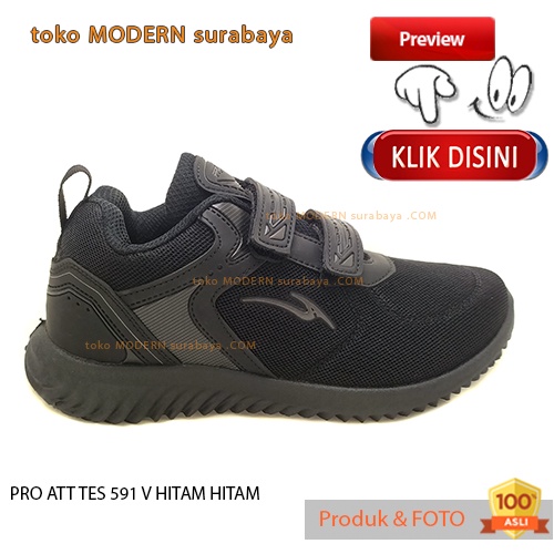 Sepatu anak sekolah sneakers velcro PRO ATT TES 591 V HITAM HITAM