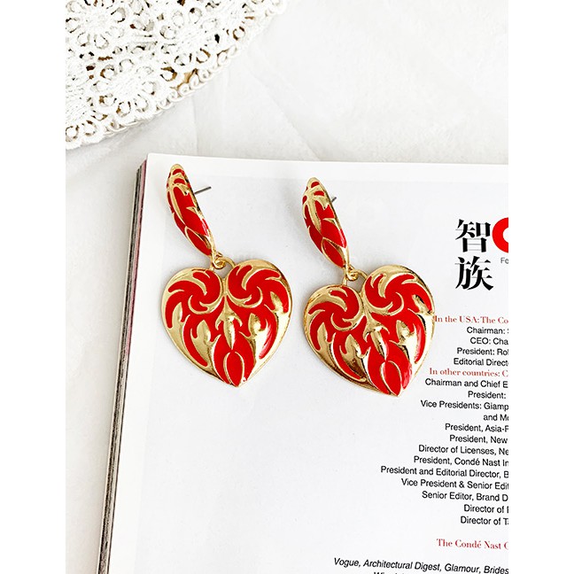 LRC Anting Tusuk Fashion Alloy Drop Oil Pattern Love Stud Earrings D28547