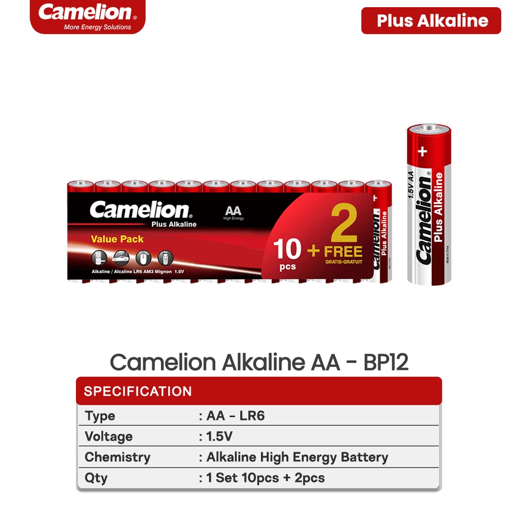 Camelion Baterai Alkaline Battery Batre Batere AA A2 10Pcs FREE 2PCS