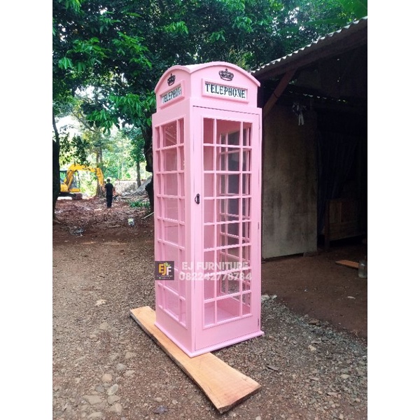 Lemari Kaca Telepon London Lemari Pajangan Telephone Almari Unik Kaca Furniture Mebel MURAH LARIS SH
