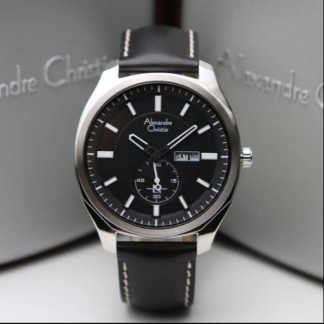 ORIGINAL JAM TANGAN PRIA ALEXANDRE CHRISTIE COWOK SILVER BLACK KULIT ALEXANDER CRISTIE AC 6550 1