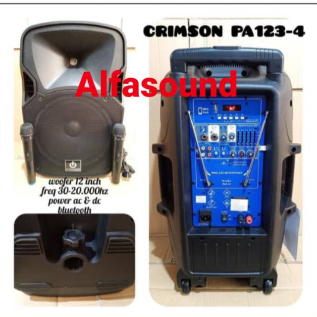 Portable Speaker Wireless Crimson PA 123-4 KIT Biru 12 Inch PA 123 4