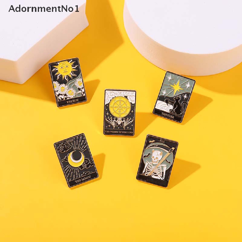 (AdornmentNo1) Bros Pin Enamel Bentuk Kartu Tarot / Tengkorak / Kelelawar Untuk Aksesoris Tas Ransel