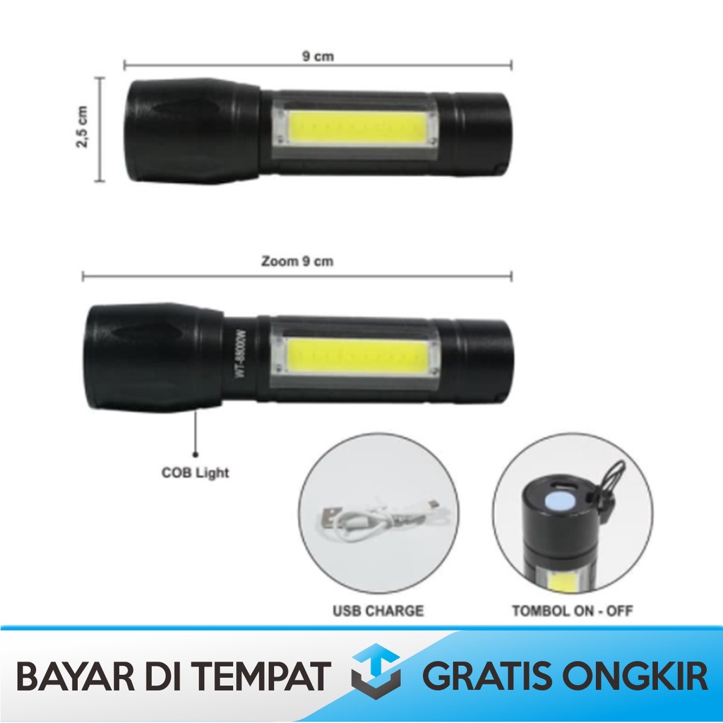 SENTER LED USB RECHARGEABLE TAFFLED ALBINALY SUPER TERANG PORTABLE ORI