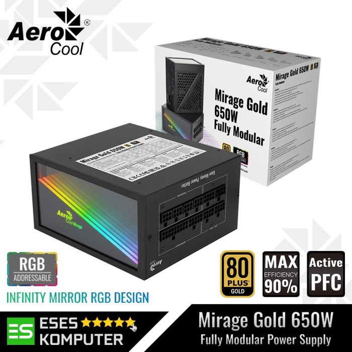 PSU Aerocool Mirage Gold 650W Fully Modular | 80 Plus Gold | ARGB Sync