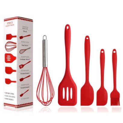Spatula Set 5 IN 1 Alat Masak Sutil Scrap Kocokan Bahan Silicone Lengkap Satu Paket Set Praktis