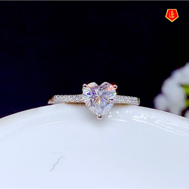 [Ready Stock]Simple Elegant Heart-Shaped Moissanite Diamond Ring for Women