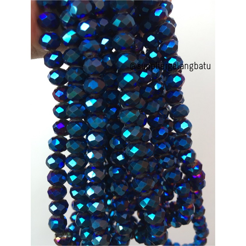 Kristal Ceko Doff 8mm BLUE METALIC biru metalik kilap aksesoris bross supplier kerajinan tangan