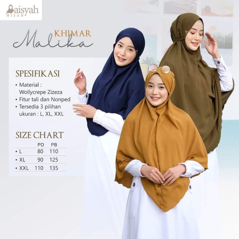 Khimar Malika size L, XL, XXL | khimar syar'i | non ped | bahan wollycrepe premium |