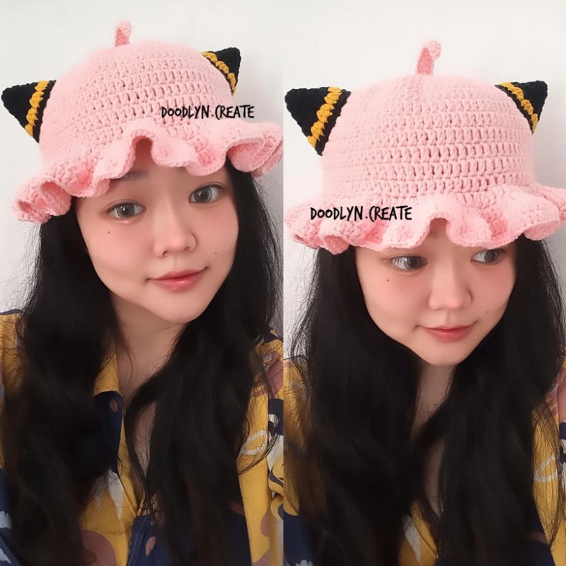 SPY X FAMILY ANYA FORGER crochet bucket hat, topi rajut anime wibu