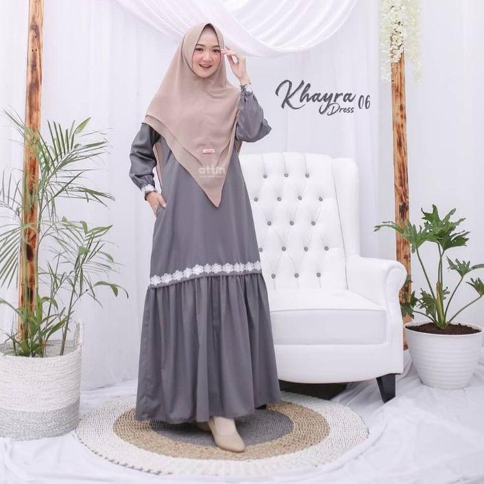 Hot - KHAYRA SYARI PLUS KHIMAR CERUTY UKURAN M - L - XL - XXL - XXXL - 4XL GAMIS SYARI BUSUI POLOS M