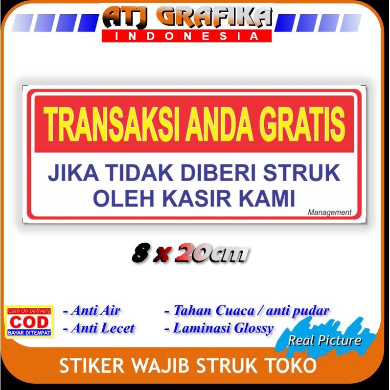

Stiker Transaksi gratis jika tidak ada struk sticker toko restaurant dll
