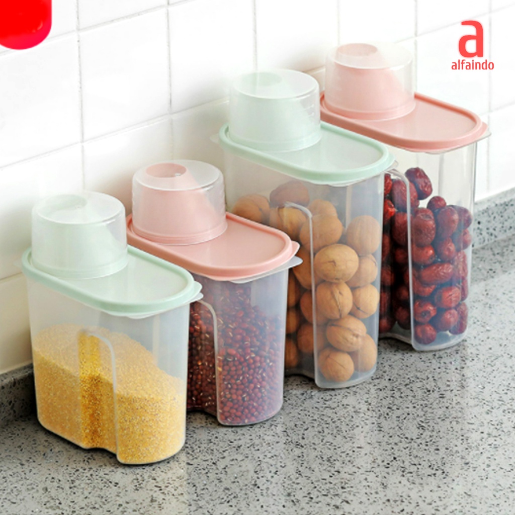 Alfaindo Storage Jar Tempat Penyimpanan Cereal Beras Kacang Kotak Penyimpanan Makanan Serbaguna - KU032