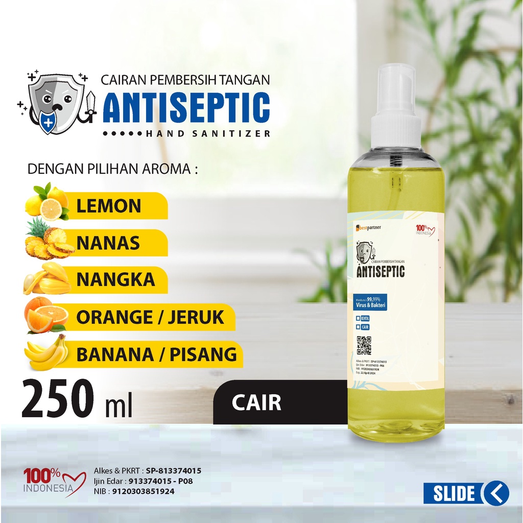 Hand Sanitizer Cair Antiseptic  Variasi Aroma Segar 250 ml Botol Spray + Free Bubble Wrap