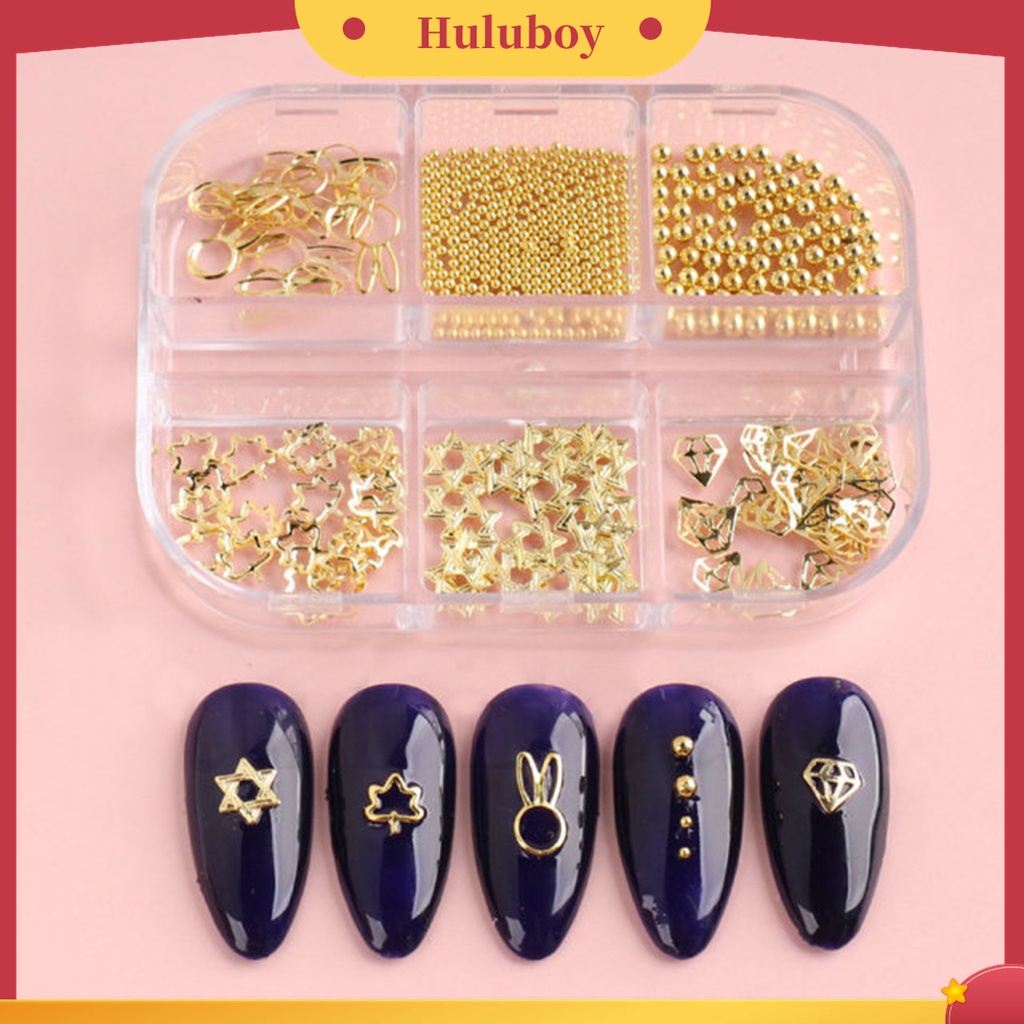 Huluboy Huluboy♡ Charms Manik-Manik Bentuk Bintang Hollow 3D Bahan Metal Untuk Dekorasi Nail Art