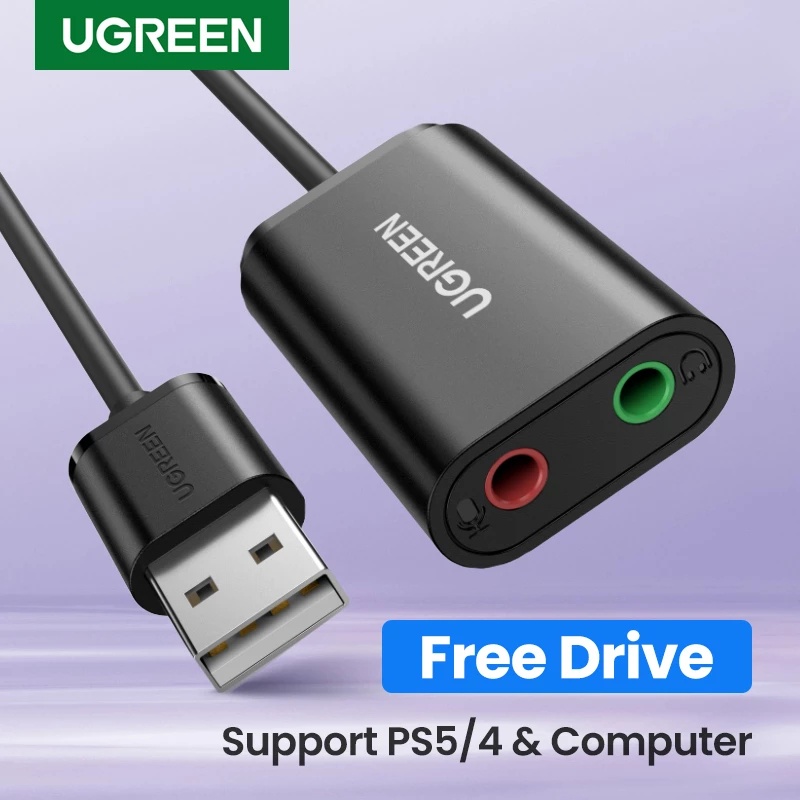 Ugreen Sound Card Eksternal USB Ke Jack Audio 3.5mm Untuk Mic / Speaker